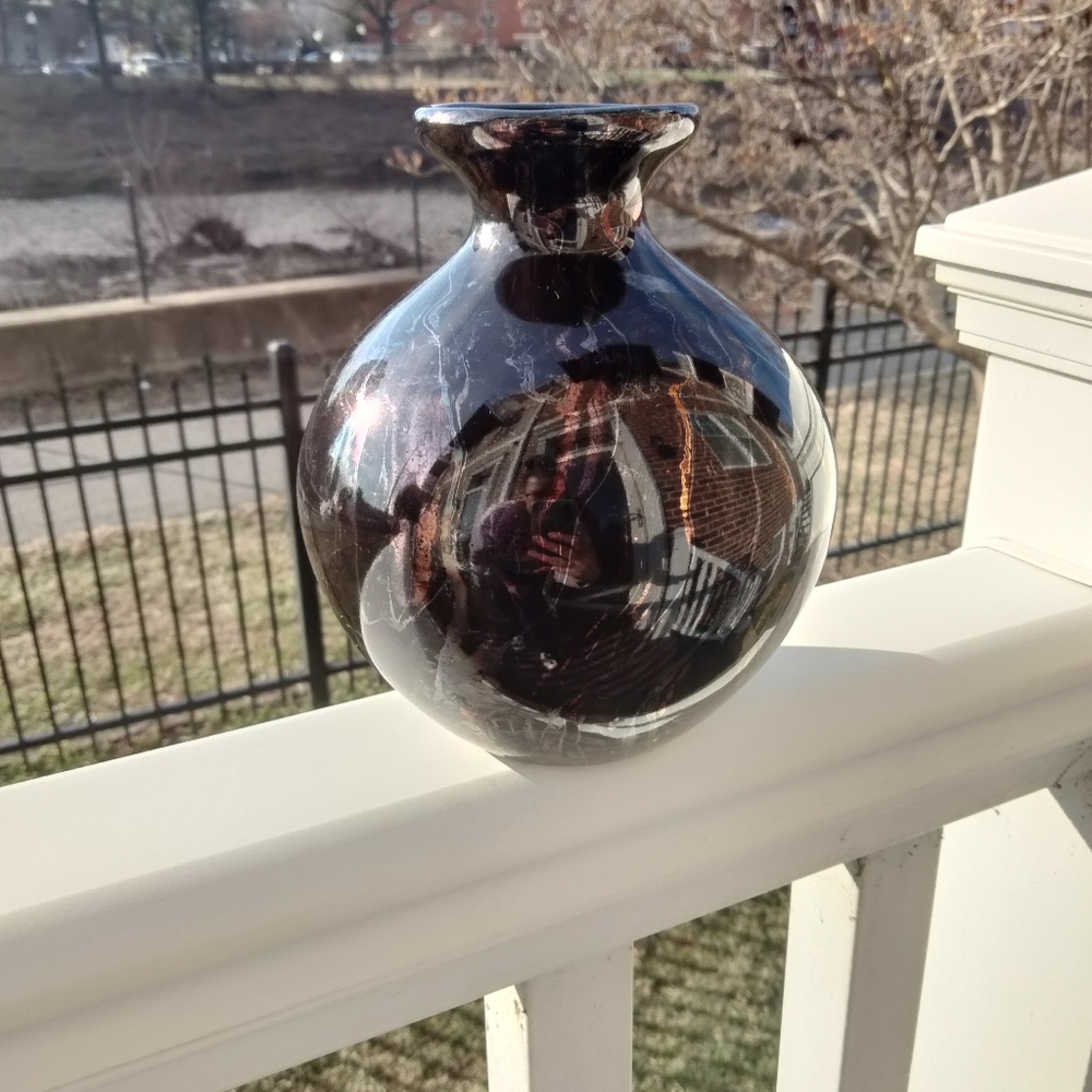 Haeger golden glaze applied black iridescent vase